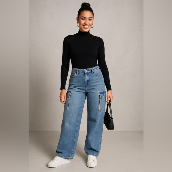 Guess Denim - GUESS Cargo Jeans 29x30 – Light Wash Denim, Multi-Pocket, Zipper Detail